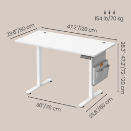 Ochama Electric Standing Desk, Height Adjustable, 120.1 x 60.1 cm, 4 Memory Heights, for Home Office, White - thumbnail 2