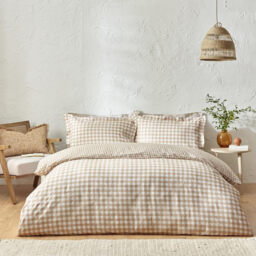 Yard Duvet Cover Set Barton Check 100% Cotton Biscuit Double - thumbnail 1