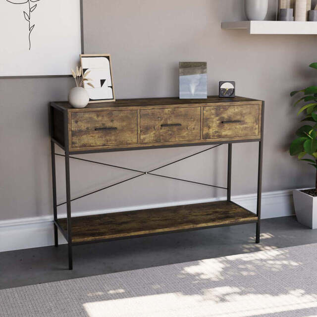 Vida Designs Console Table Brooklyn 3 Drawers Rustic Brown/Black - image 1