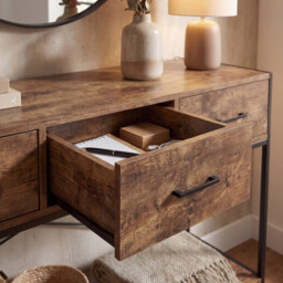 Vida Designs Console Table Brooklyn 3 Drawers Rustic Brown/Black - thumbnail 2