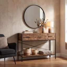 Vida Designs Console Table Brooklyn 3 Drawers Rustic Brown/Black