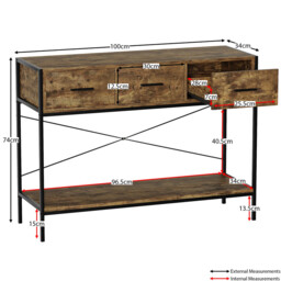 Vida Designs Console Table Brooklyn 3 Drawers Rustic Brown/Black - thumbnail 5