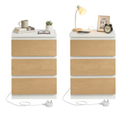 Ochama Set of 2 Nightstands with Charging Station, Bedside Tables, Side End Tables with 3 Drawers, for Bedroom, White and Yellow - thumbnail 6