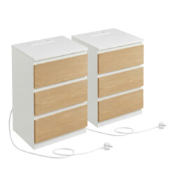 Ochama Set of 2 Nightstands with Charging Station, Bedside Tables, Side End Tables with 3 Drawers, for Bedroom, White and Yellow - thumbnail 1
