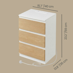 Ochama Set of 2 Nightstands with Charging Station, Bedside Tables, Side End Tables with 3 Drawers, for Bedroom, White and Yellow - thumbnail 4