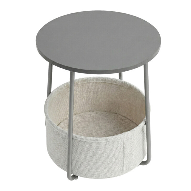 Ochama Side Table, Round End Table with Fabric Basket, for Living Room Bedroom, Bedside Table, Modern Style, Grey - image 1