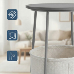 Ochama Side Table, Round End Table with Fabric Basket, for Living Room Bedroom, Bedside Table, Modern Style, Grey - thumbnail 3
