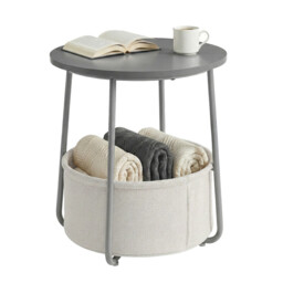 Ochama Side Table, Round End Table with Fabric Basket, for Living Room Bedroom, Bedside Table, Modern Style, Grey - thumbnail 6