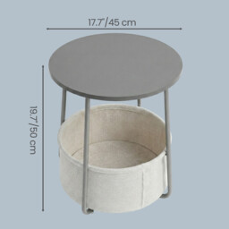 Ochama Side Table, Round End Table with Fabric Basket, for Living Room Bedroom, Bedside Table, Modern Style, Grey - thumbnail 5