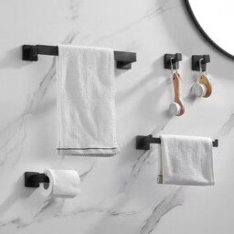 JORDAN&JUDY 5-Piece Black Towel Rack Set, Bathroom Storage, Stylish & Functional - thumbnail 7