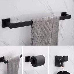 JORDAN&JUDY 5-Piece Black Towel Rack Set, Bathroom Storage, Stylish & Functional - thumbnail 3