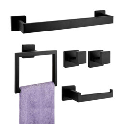 JORDAN&JUDY 5-Piece Black Towel Rack Set, Bathroom Storage, Stylish & Functional