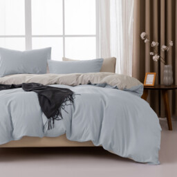 MENDALE Duvet Cover Set - Premium Bedding Set - 220*230 cm Duvet Cover with 75*50 cm Pillow Case - Soft Brushed Microfiber- Light Blue & Light Grey - thumbnail 1