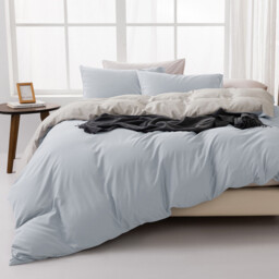 MENDALE Duvet Cover Set - Premium Bedding Set - 220*230 cm Duvet Cover with 75*50 cm Pillow Case - Soft Brushed Microfiber- Light Blue & Light Grey - thumbnail 5