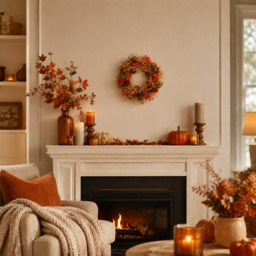 Festive 30cm Orange Flowers/Berries Autumn Wreath - thumbnail 4