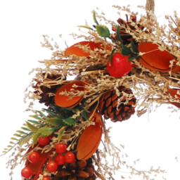 Festive 30cm Orange Flowers/Berries Autumn Wreath - thumbnail 6