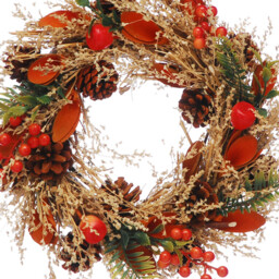 Festive 30cm Orange Flowers/Berries Autumn Wreath - thumbnail 2