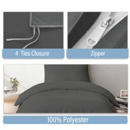 LeBonsoir Dark Gray Duvet Cover Set，260x220cm/60x80cmx2 Soft Double Brushed Bedding Set， with Zip， 3 Pieces， Includes 1 Duvet Cover & 2 Pillowcases，NO Comforter - thumbnail 2