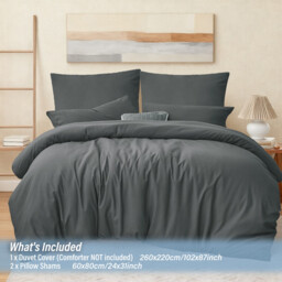 LeBonsoir Dark Gray Duvet Cover Set，260x220cm/60x80cmx2 Soft Double Brushed Bedding Set， with Zip， 3 Pieces， Includes 1 Duvet Cover & 2 Pillowcases，NO Comforter - thumbnail 3