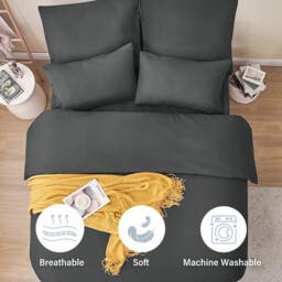 LeBonsoir Dark Gray Duvet Cover Set，260x220cm/60x80cmx2 Soft Double Brushed Bedding Set， with Zip， 3 Pieces， Includes 1 Duvet Cover & 2 Pillowcases，NO Comforter - thumbnail 6