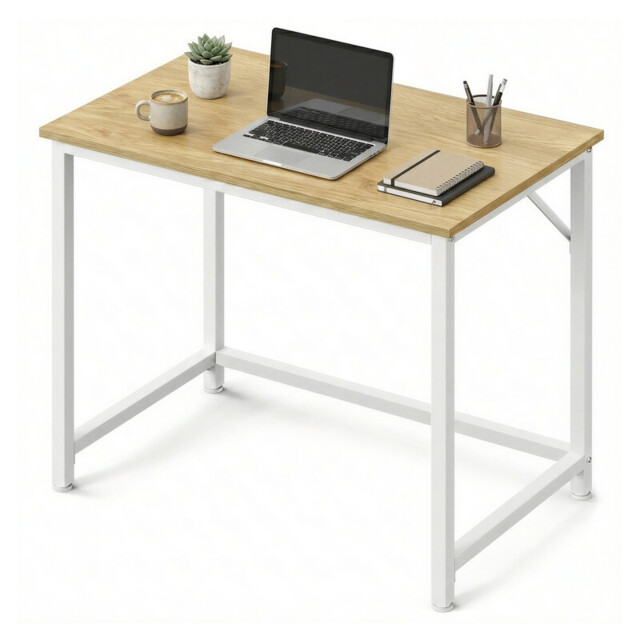 Computer Desk, for Home Study, Bedroom, 80 x 50 x 76 cm, Natural Oak and Pearl White - image 1
