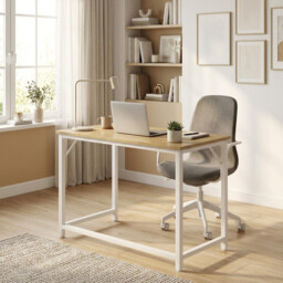 Computer Desk, for Home Study, Bedroom, 80 x 50 x 76 cm, Natural Oak and Pearl White - thumbnail 5