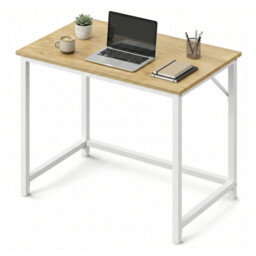 Computer Desk, for Home Study, Bedroom, 80 x 50 x 76 cm, Natural Oak and Pearl White - thumbnail 1