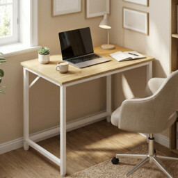 Computer Desk, for Home Study, Bedroom, 80 x 50 x 76 cm, Natural Oak and Pearl White - thumbnail 2