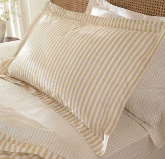 Yard Pillowcase Pair Hebden Stripe Reversible 100% Cotton Honey Yellow - image 1