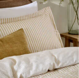 Yard Pillowcase Pair Hebden Stripe Reversible 100% Cotton Honey Yellow - thumbnail 3