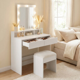 JOYFURNOS Vanity Makeup Table, Dressing Table with Lighted Mirror, 3 Colours, Modern, White - thumbnail 3