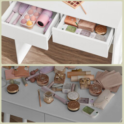 JOYFURNOS Vanity Makeup Table, Dressing Table with Lighted Mirror, 3 Colours, Modern, White - thumbnail 2