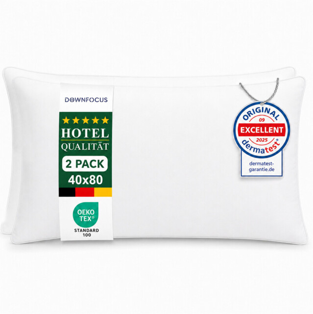 DWONFOCUS Classic Design White 100% Feather Pillows with 100% Cotton Cover,1000g Feather Filling Sleeping Bed Pillows,Standard Soft Pillow Inserts 48x74cm Set of 2, Oeko-Tex Certified, Hypoallergenic,RDS Certified for Animal Welfare - image 1