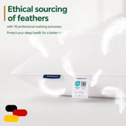DWONFOCUS Classic Design White 100% Feather Pillows with 100% Cotton Cover,1000g Feather Filling Sleeping Bed Pillows,Standard Soft Pillow Inserts 48x74cm Set of 2, Oeko-Tex Certified, Hypoallergenic,RDS Certified for Animal Welfare - thumbnail 6
