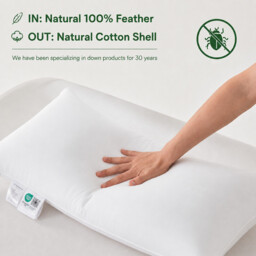 DWONFOCUS Classic Design White 100% Feather Pillows with 100% Cotton Cover,1000g Feather Filling Sleeping Bed Pillows,Standard Soft Pillow Inserts 48x74cm Set of 2, Oeko-Tex Certified, Hypoallergenic,RDS Certified for Animal Welfare - thumbnail 5