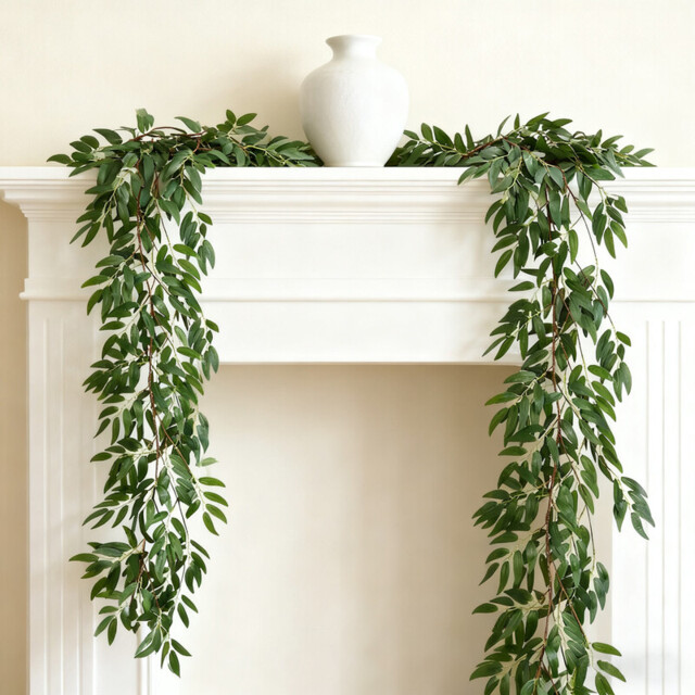 Wei's Moment Artificial Willow Leaves Vine Twigs 2Pcs 5.7Ft Fake Hanging Ivy Plants Silk Green Leaf Rattan Garland Greenery Decor for Indoor Outdoor Home Wedding Arch Jungle Beach Birthday Party Garden - image 1