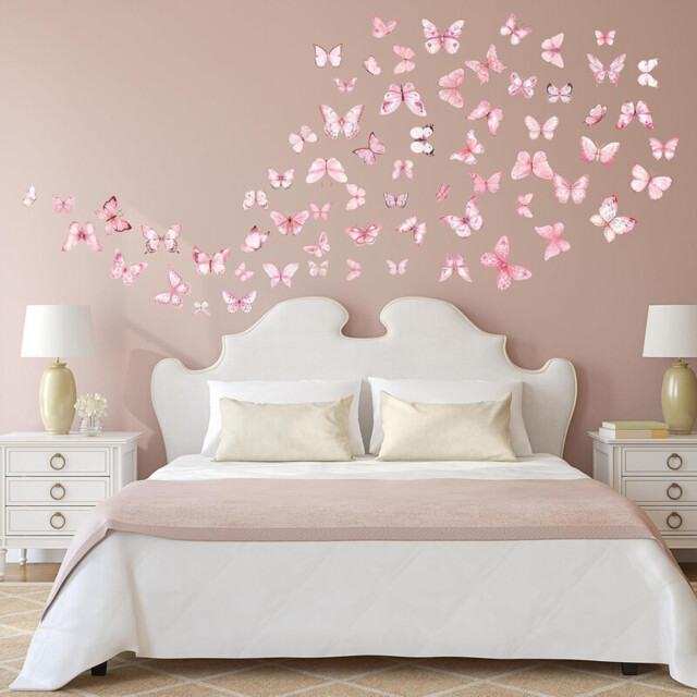 JU7CER 3-piece set of 20x30cm blue-light wall decals Glow-in-the-dark wall decals Pink-printed blue-light butterfly Girl's bedroom Nursery wall decals - image 1