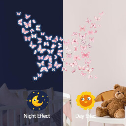JU7CER 3-piece set of 20x30cm blue-light wall decals Glow-in-the-dark wall decals Pink-printed blue-light butterfly Girl's bedroom Nursery wall decals - thumbnail 4
