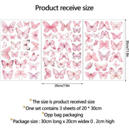 JU7CER 3-piece set of 20x30cm blue-light wall decals Glow-in-the-dark wall decals Pink-printed blue-light butterfly Girl's bedroom Nursery wall decals - thumbnail 6