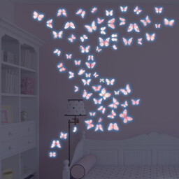 JU7CER 3-piece set of 20x30cm blue-light wall decals Glow-in-the-dark wall decals Pink-printed blue-light butterfly Girl's bedroom Nursery wall decals - thumbnail 2