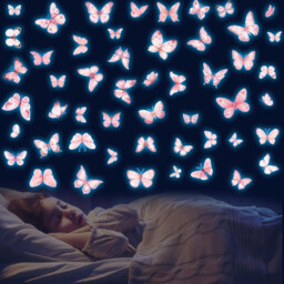 JU7CER 3-piece set of 20x30cm blue-light wall decals Glow-in-the-dark wall decals Pink-printed blue-light butterfly Girl's bedroom Nursery wall decals - thumbnail 5