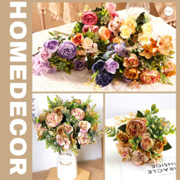 2Pcs 12.48in/31.69cm Artificial Flowers, Artificial Peony Silk Flowers Fake Hydrangea Bouquet Deep Blue Flowers Tropical Fern Leaves Wedding Table Centerpiece for Home Party Decoration(Dusty Yellow) - thumbnail 4