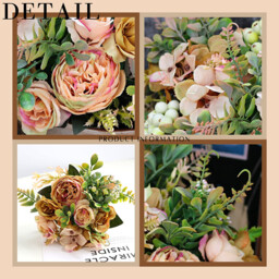 2Pcs 12.48in/31.69cm Artificial Flowers, Artificial Peony Silk Flowers Fake Hydrangea Bouquet Deep Blue Flowers Tropical Fern Leaves Wedding Table Centerpiece for Home Party Decoration(Dusty Yellow) - thumbnail 7
