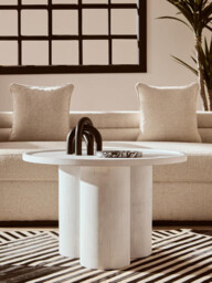 Fifty Five South Coffee Table Walsa Pillar Base Solid Mango Wood Whitewash