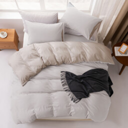 MENDALE Duvet Cover Set - Premium Bedding Set - 220*230 cm Duvet Cover with 75*50 cm Pillow Case - Soft Brushed Microfiber- Off-white & Khaki - thumbnail 5