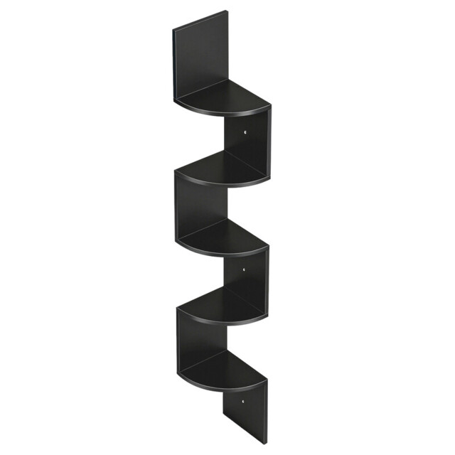 Ochama 5-Tier Corner Shelf, Wall-Mounted Floating Shelving Unit with Sturdy Metal Bracket and Hidden Fixing System, 20x20x126cm Vertical Space-Saving Design, Ideal for Bedroom, Living Room, Home Office, Kitchen, Balcony, Black - image 1