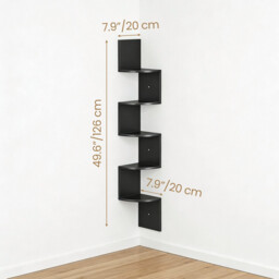 Ochama 5-Tier Corner Shelf, Wall-Mounted Floating Shelving Unit with Sturdy Metal Bracket and Hidden Fixing System, 20x20x126cm Vertical Space-Saving Design, Ideal for Bedroom, Living Room, Home Office, Kitchen, Balcony, Black - thumbnail 3