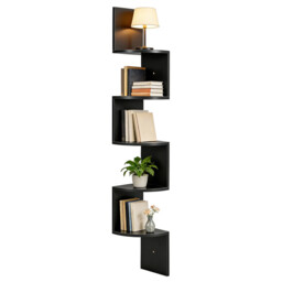 Ochama 5-Tier Corner Shelf, Wall-Mounted Floating Shelving Unit with Sturdy Metal Bracket and Hidden Fixing System, 20x20x126cm Vertical Space-Saving Design, Ideal for Bedroom, Living Room, Home Office, Kitchen, Balcony, Black - thumbnail 6