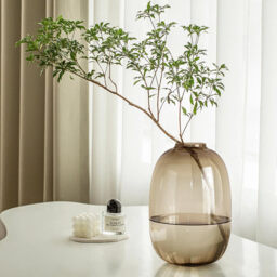1Pc 10in/25cm Brown Glass Vase Round Clear Colored Flower Vase for Centerpiece Long Stem Branch Fresh Artificial Plant Bottle Modern Home Indoor Decoration (Brown)
