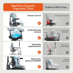 LiberNovo Omni Ergonomic Office Chair with Footrest, Adjustable with Adaptive Lumbar Support, 160° Tilt Angle and Integrated Spine Stretch, Desk Chair for Office, Grey, 48 cm - thumbnail 3